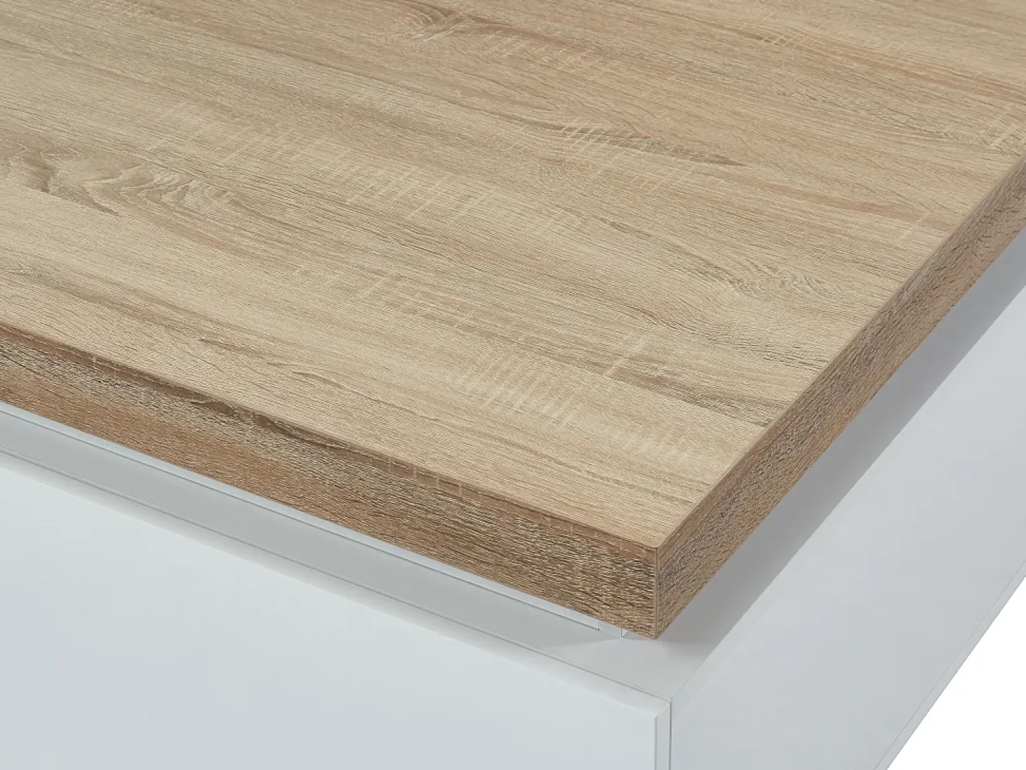 Mesa de centro con LEDs - 2 cajones - MDF lacado - Blanco y roble. HALO II