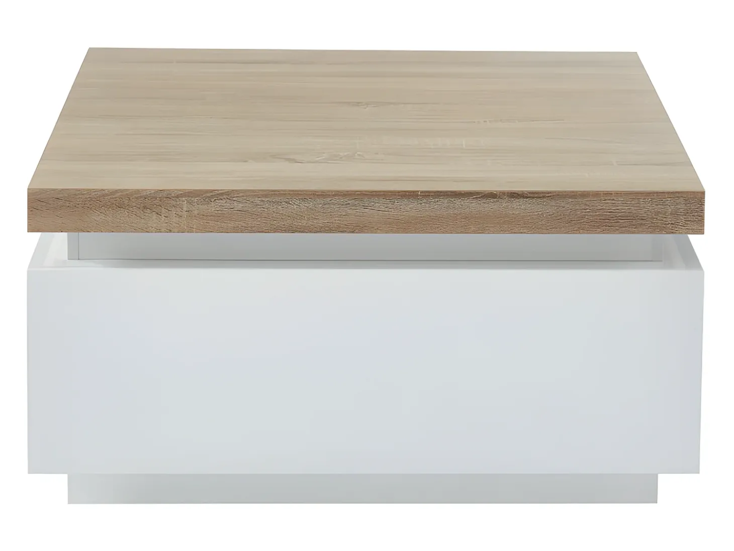 Mesa de centro con LEDs - 2 cajones - MDF lacado - Blanco y roble. HALO II