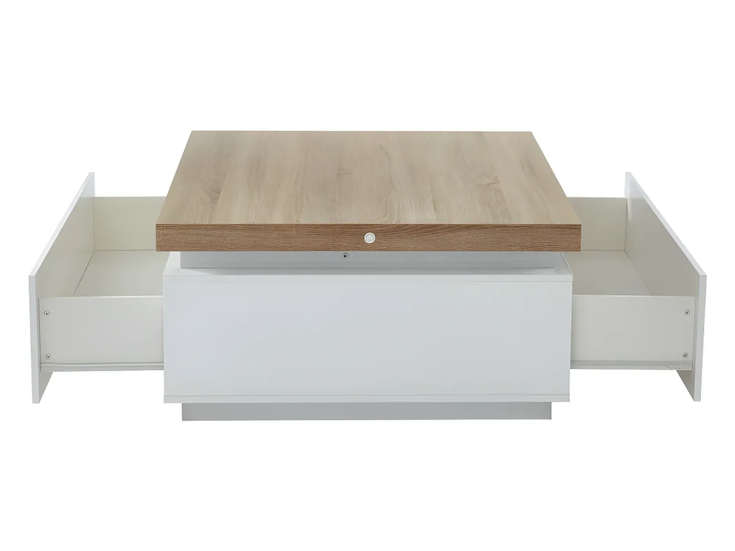 Mesa de centro con LEDs - 2 cajones - MDF lacado - Blanco y roble. HALO II