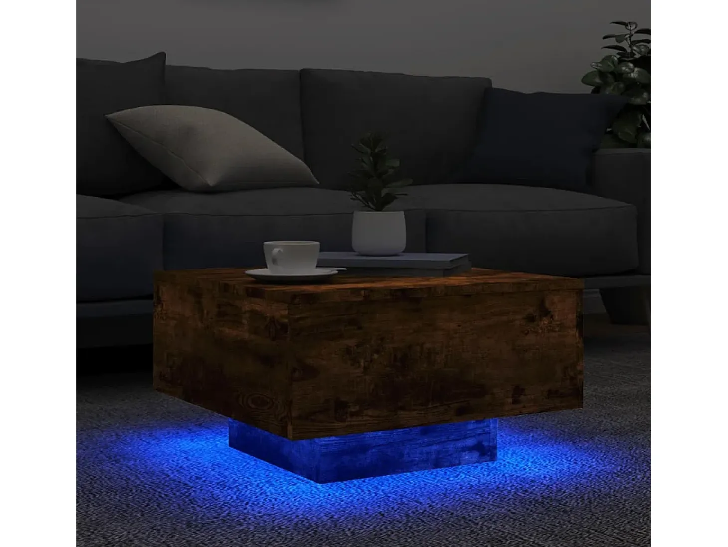 Mesa de centro con luces LED roble ahumado 55x55x31 cm