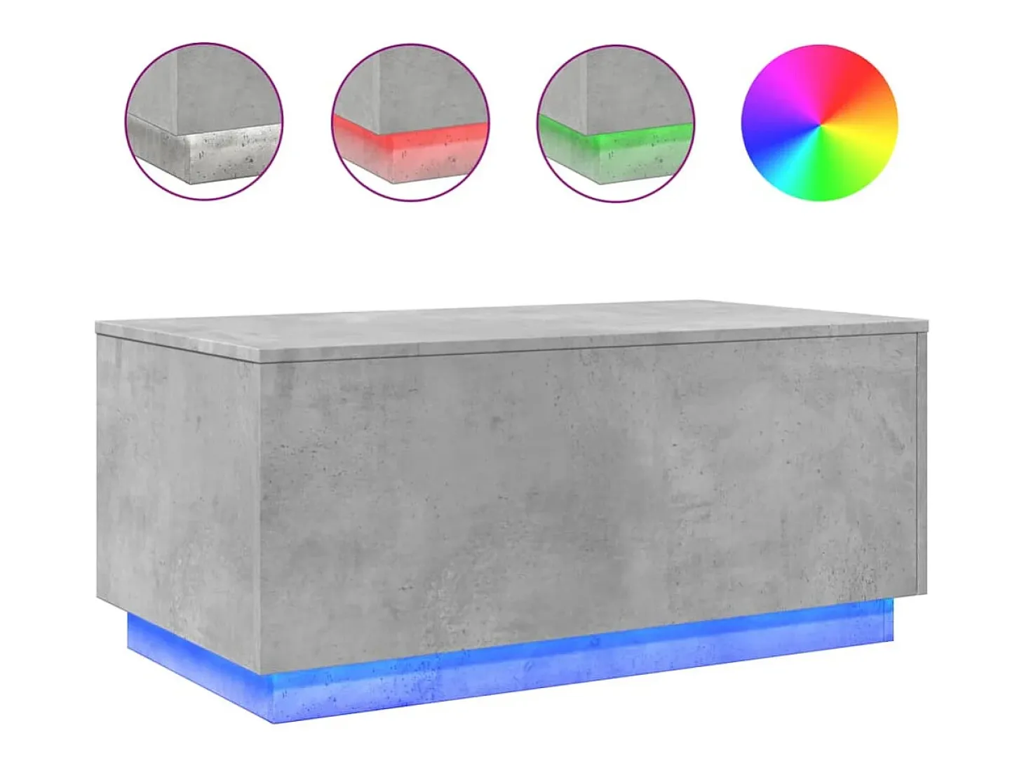 Mesa de centro con luces LED gris hormigón 90x50x40 cm
