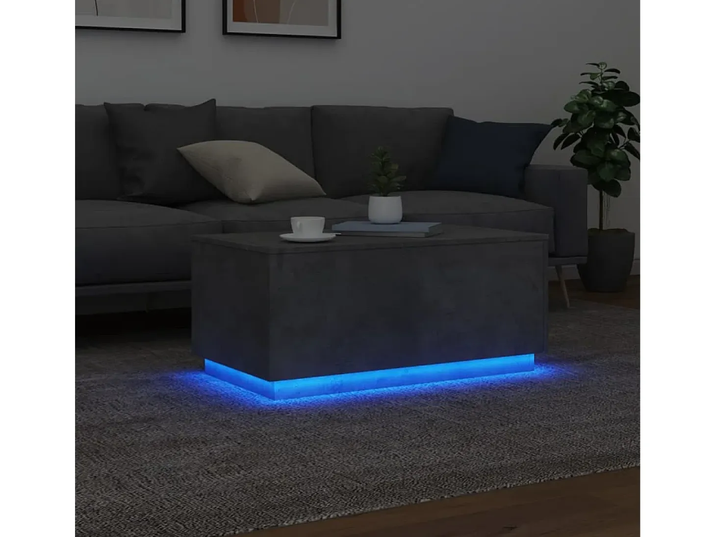 Mesa de centro con luces LED gris hormigón 90x50x40 cm