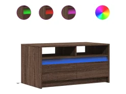Mesa de centro con luces LED madera de ingeniería marrón roble
