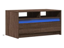 Mesa de centro con luces LED madera de ingeniería marrón roble