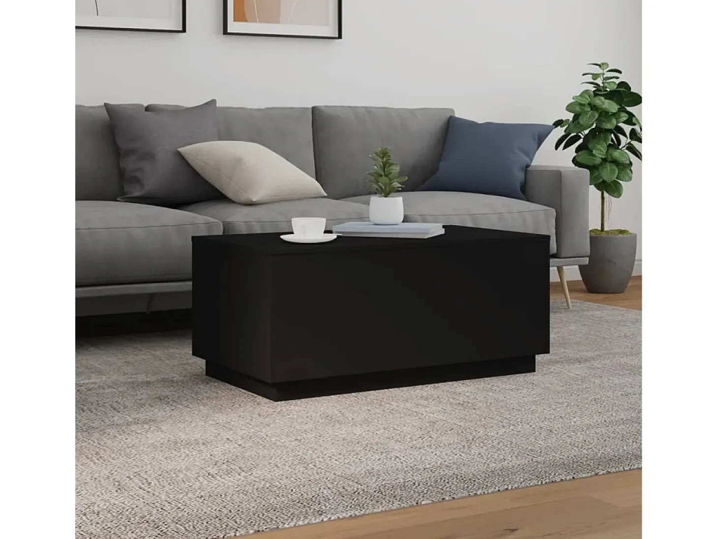 Mesa de centro con luces LED negro 90x50x40 cm