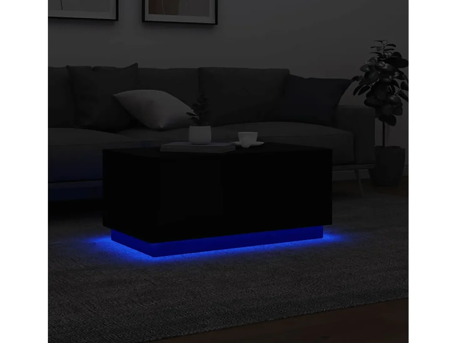 Mesa de centro con luces LED negro 90x50x40 cm