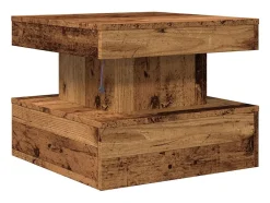 Mesa de centro con luces LED madera envejecida 50x50x40 cm