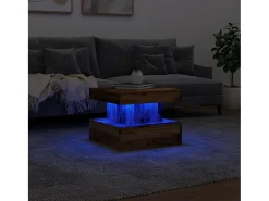Mesa de centro con luces LED madera envejecida 50x50x40 cm