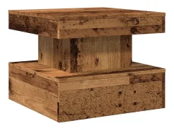 Mesa de centro con luces LED madera envejecida 50x50x40 cm