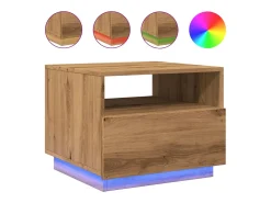 Mesa de centro con luces LED roble artesanal 50x49x40 cm