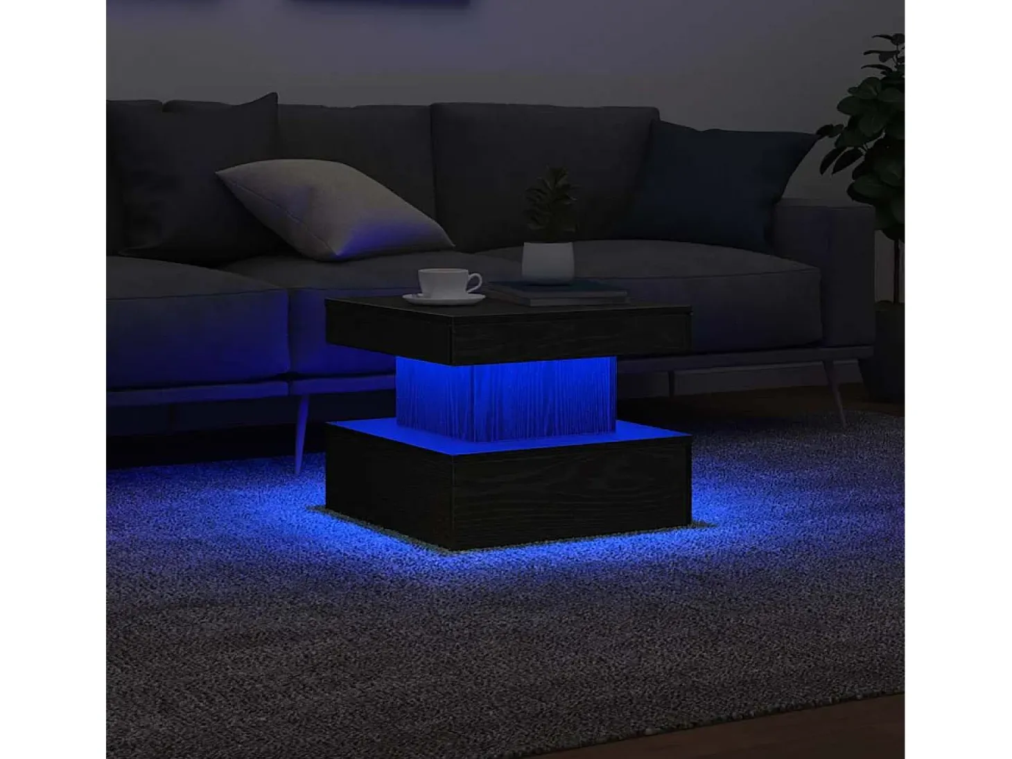 Mesa de centro con luces LED roble negro 50x50x40 cm