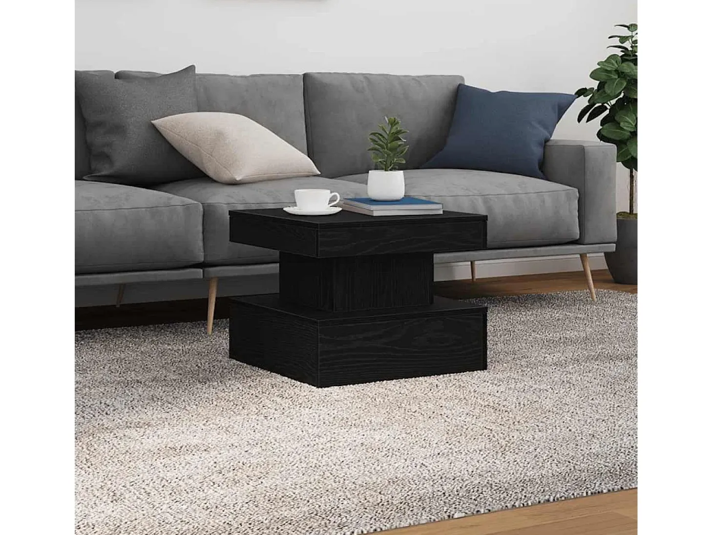 Mesa de centro con luces LED roble negro 50x50x40 cm
