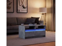 Mesa de centro con luces LED madera de ingeniería gris hormigón