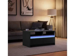 Mesa de centro con luces LED madera de ingeniería negra