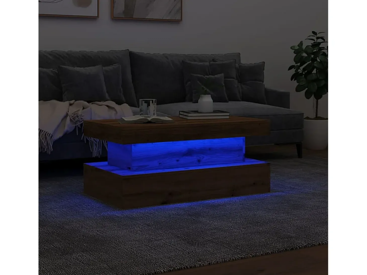 Mesa de centro con luces LED roble artisian 90x50x40 cm