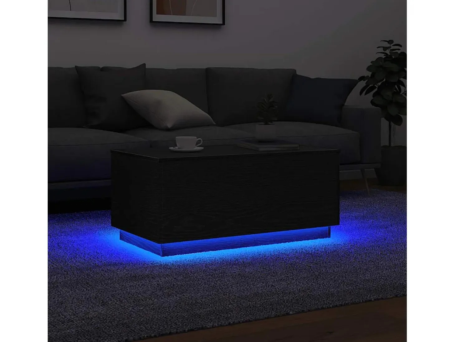 Mesa de centro con luces LED roble negro 90x50x40 cm