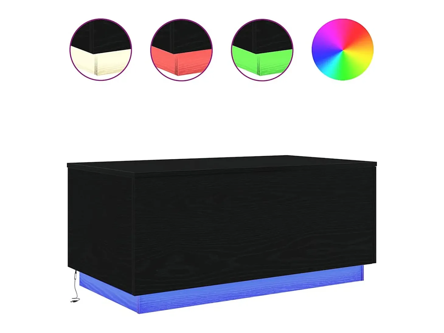Mesa de centro con luces LED roble negro 90x50x40 cm