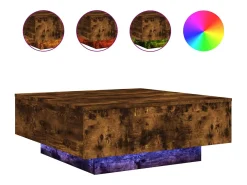 Mesa de centro con luces LED roble ahumado 80x80x31 cm
