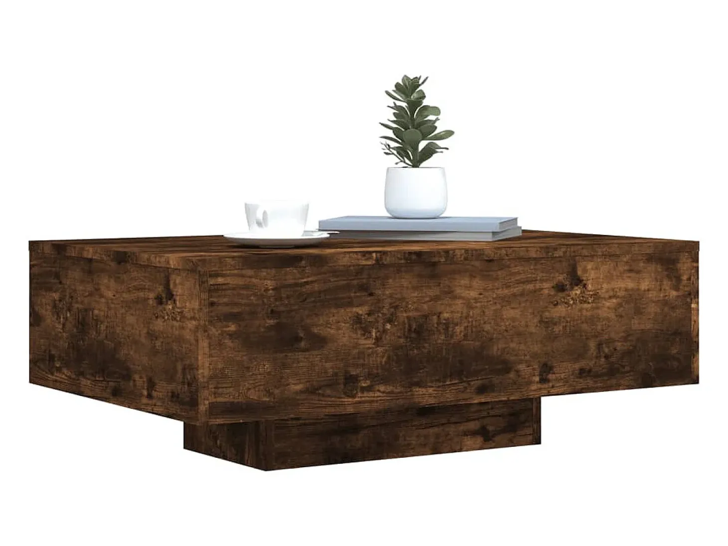Mesa de centro con luces LED roble ahumado 85x55x31 cm
