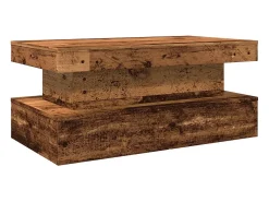 Mesa de centro con luces LED madera envejecida 90x50x40 cm