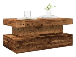 Mesa de centro con luces LED madera envejecida 90x50x40 cm