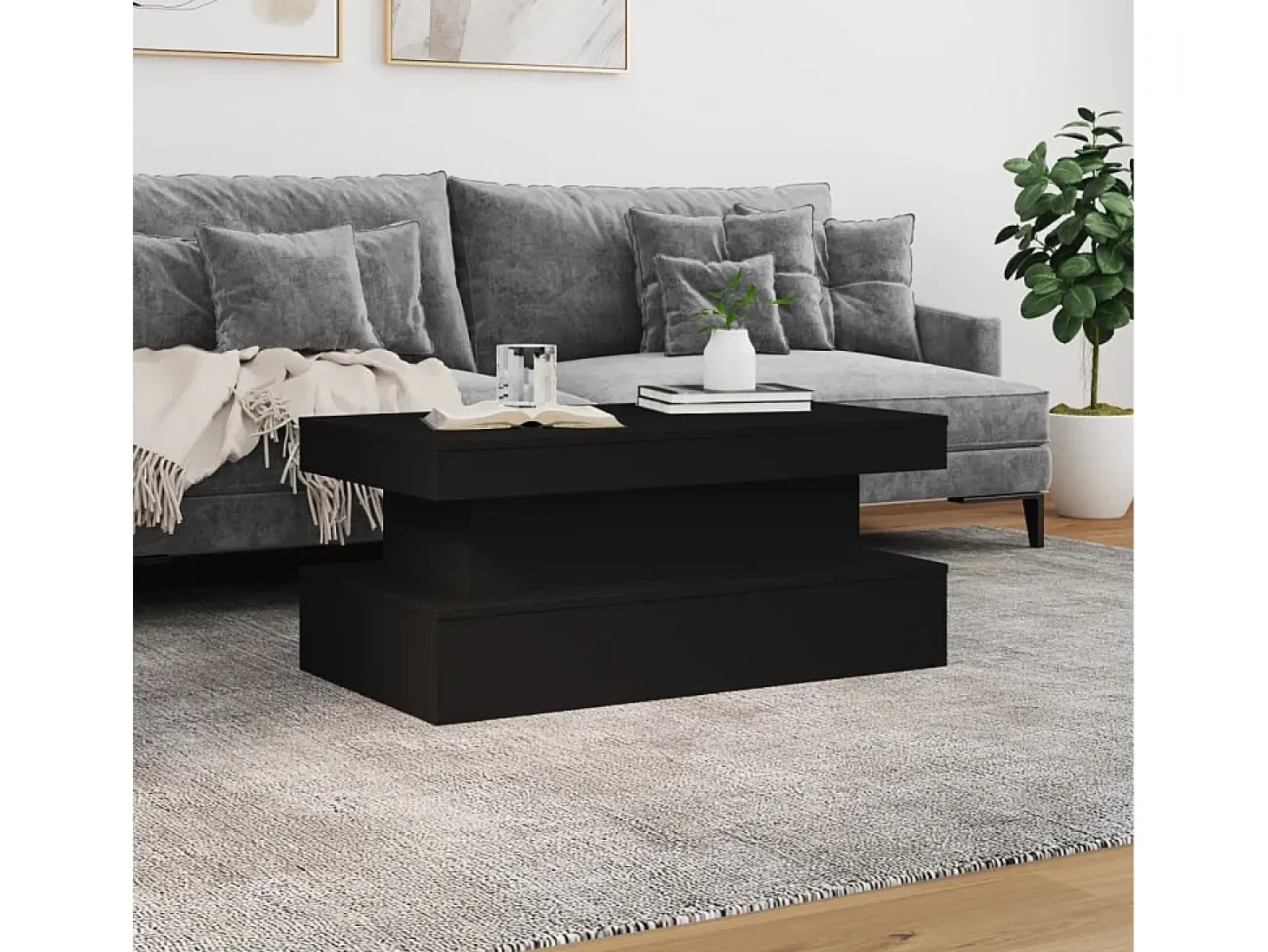Mesa de centro con luces LED negro 90x50x40 cm
