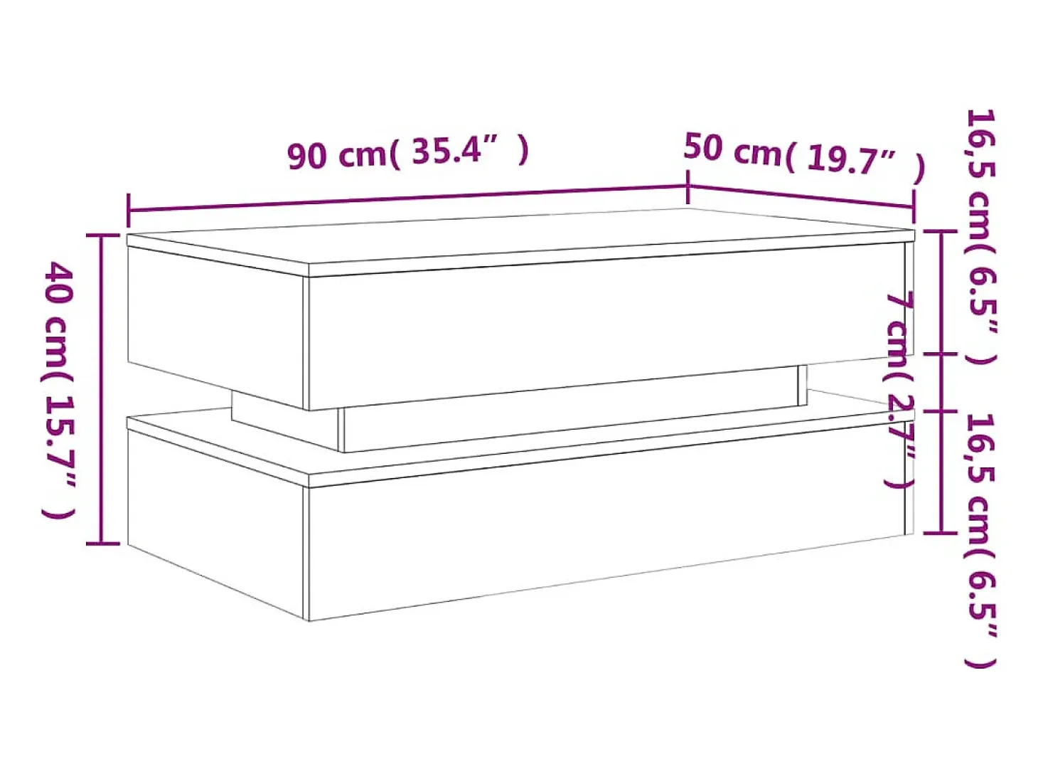 Mesa de centro con luces LED blanco 90x50x40 cm