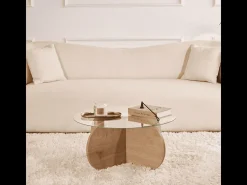 Mesa de centro con patas cruzadas y tablero de vidrio templado Ø75 cm - AERIS