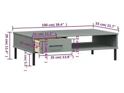Mesa de centro con patas de metal OSLO madera maciza pino gris