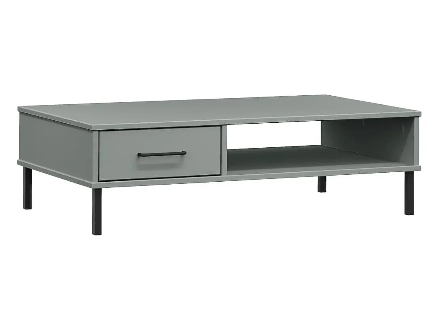 Mesa de centro con patas de metal OSLO madera maciza pino gris