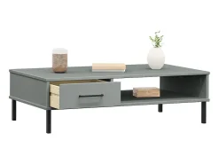 Mesa de centro con patas de metal OSLO madera maciza pino gris