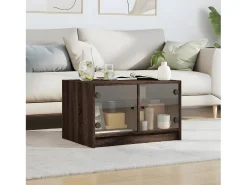 Mesa de centro con puertas de vidrio marrón roble 68x50x42 cm