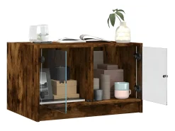 Mesa de centro con puertas de vidrio roble ahumado 68x50x42 cm
