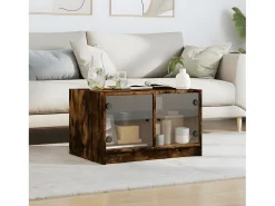 Mesa de centro con puertas de vidrio roble ahumado 68x50x42 cm