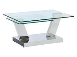 Mesa de centro con tableros giratorios - Vidrio templado y acero inoxidable - Transparente - OYRUS