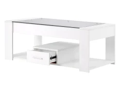 Mesa de centro con un cajón - tapa de cristal - Blanco