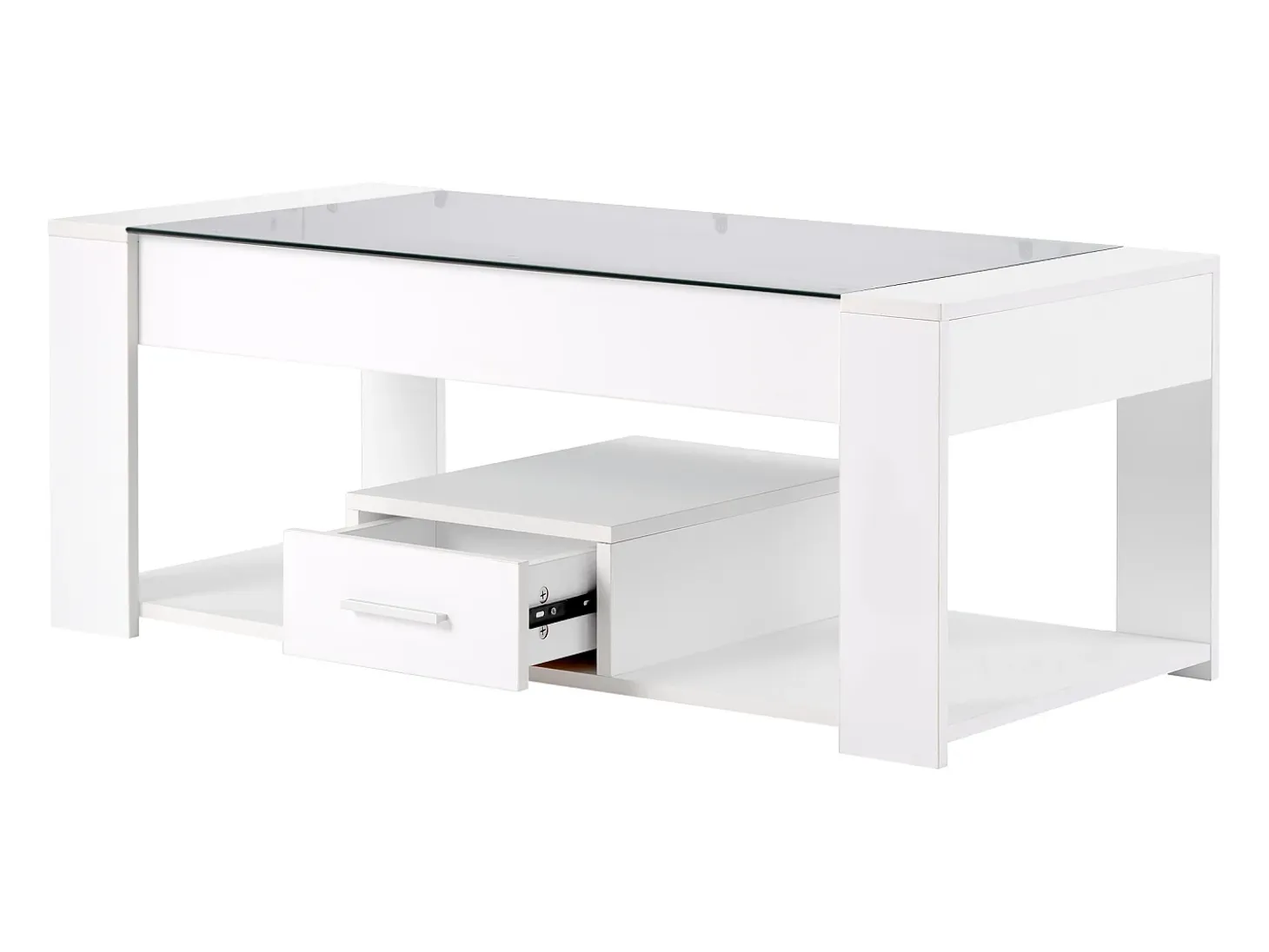 Mesa de centro con un cajón - tapa de cristal - Blanco