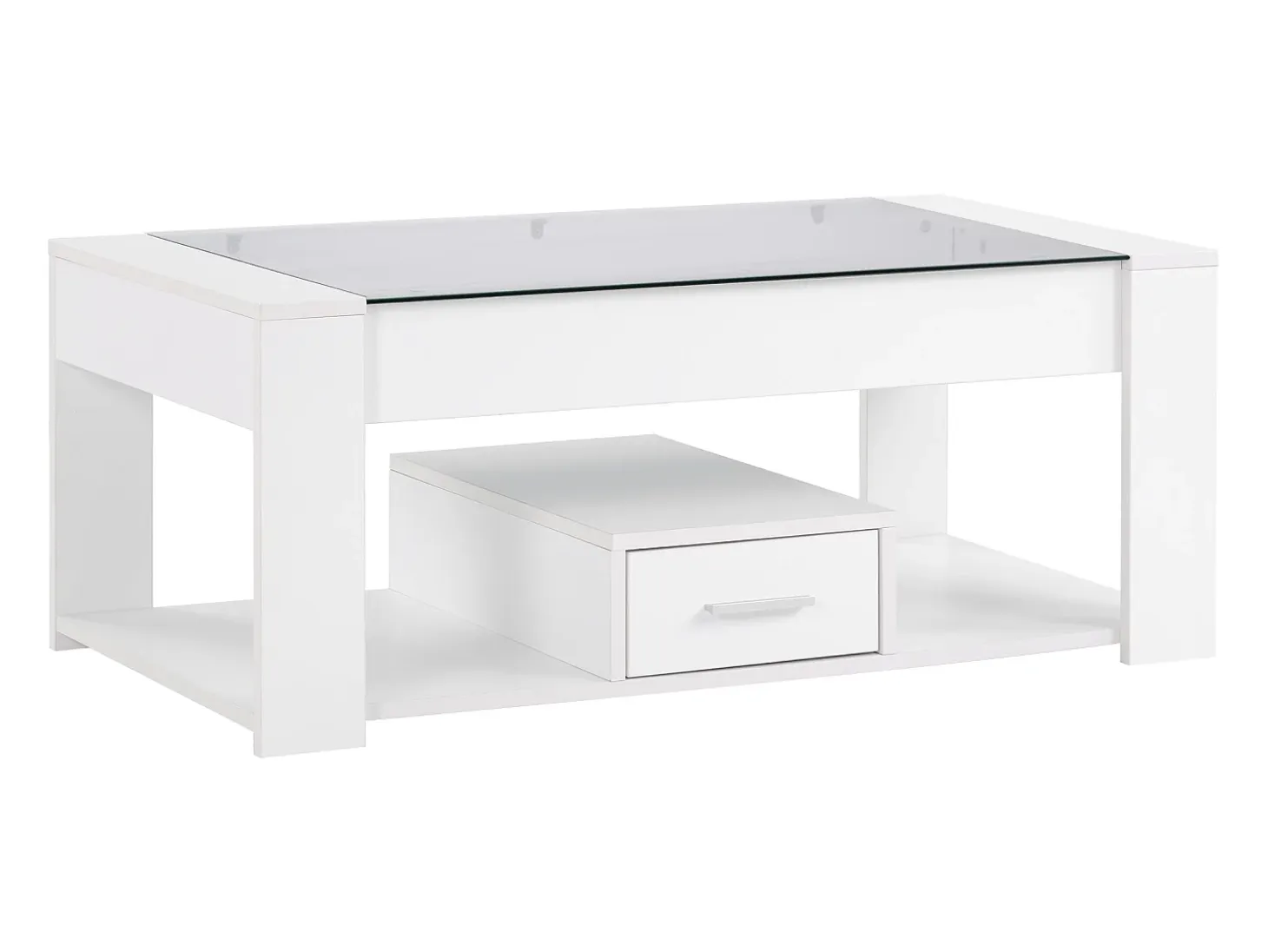 Mesa de centro con un cajón - tapa de cristal - Blanco