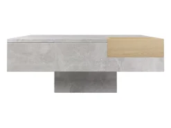 Mesa de centro cuadrada con caja de almacenamiento extraíble - patrón de mármol - color gris
