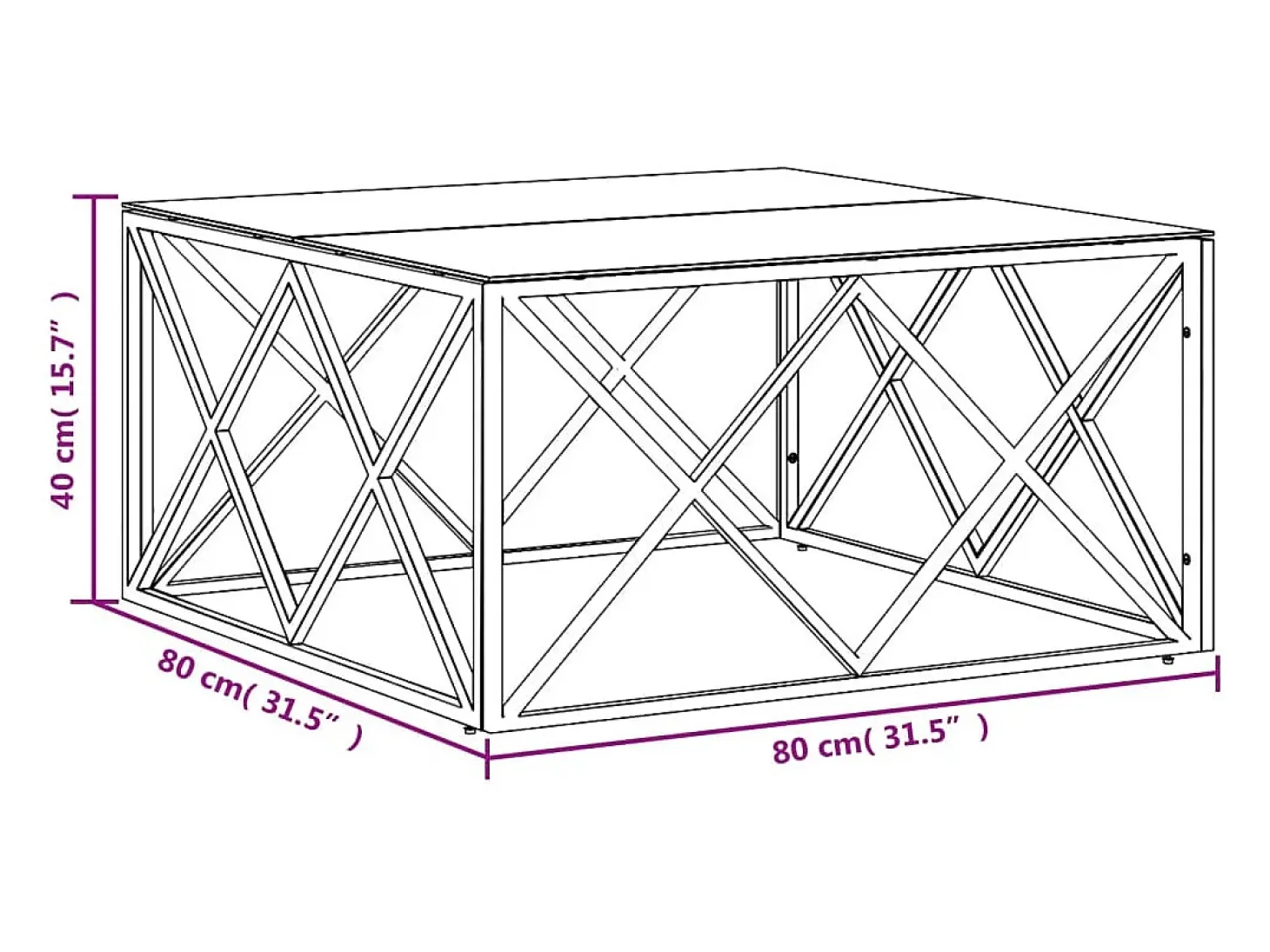 Mesa de centro de acero inoxidable y vidrio dorada 80x80x40 cm