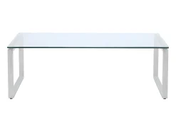Mesa de centro de diseño FREYA en cristal templado y metal cromado