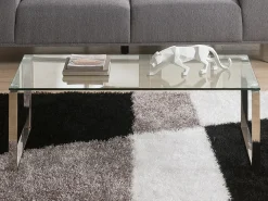 Mesa de centro de diseño FREYA en cristal templado y metal cromado