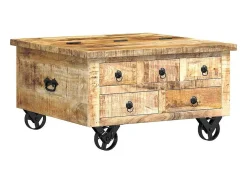 Mesa de centro de madera de mango rugosa 70x70x40 cm