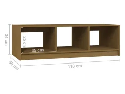 Mesa de centro de madera maciza pino marrón miel 110x50x34 cm