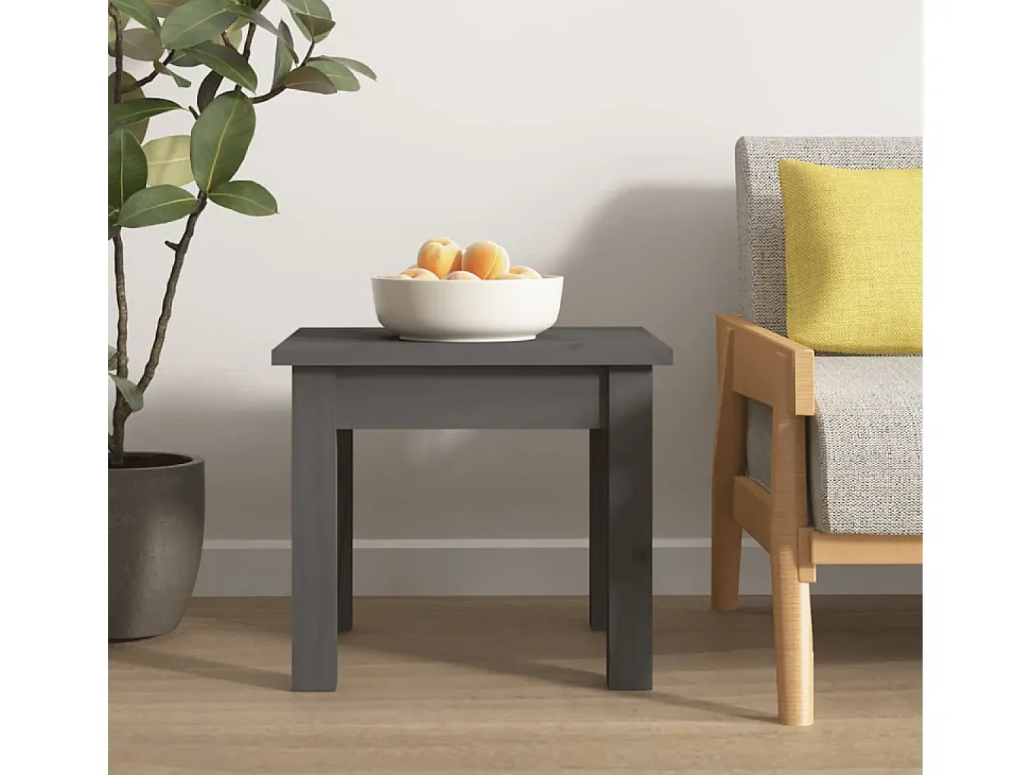 Mesa de centro de madera maciza de pino gris 35x35x30 cm ES60626