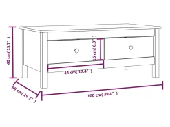Mesa de centro de madera maciza de pino gris 100x50x40 cm