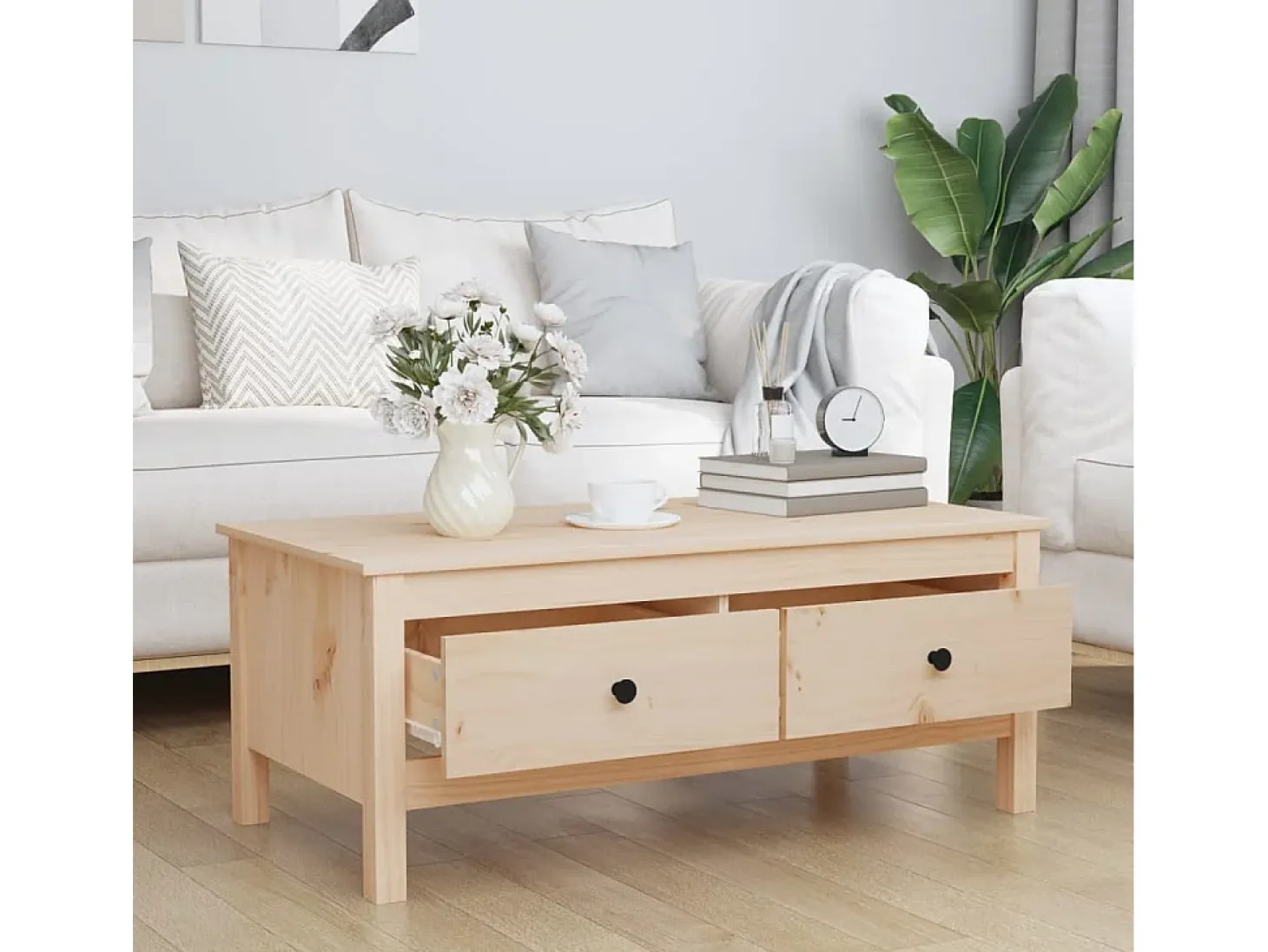 Mesa de centro de madera maciza de pino gris 100x50x40 cm