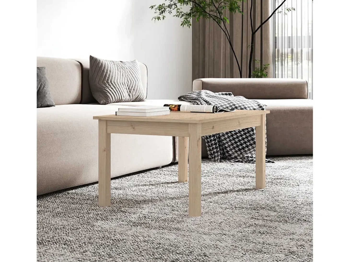 Mesa de centro de madera maciza de pino 80x50x40 cm