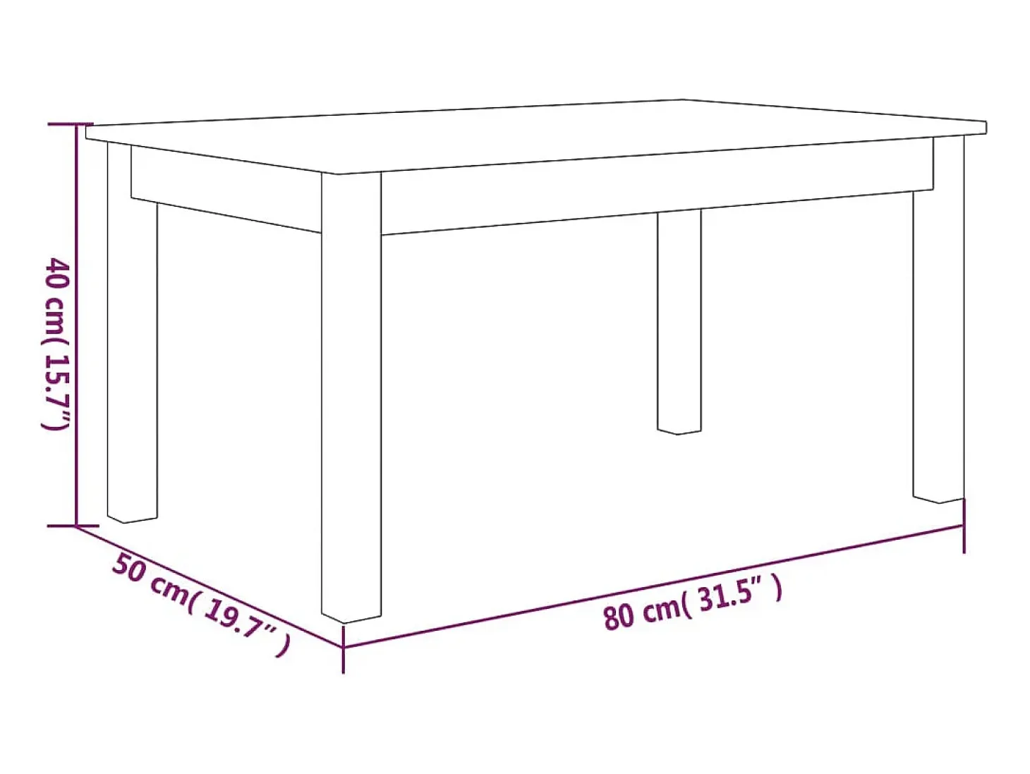 Mesa de centro de madera maciza de pino 80x50x40 cm