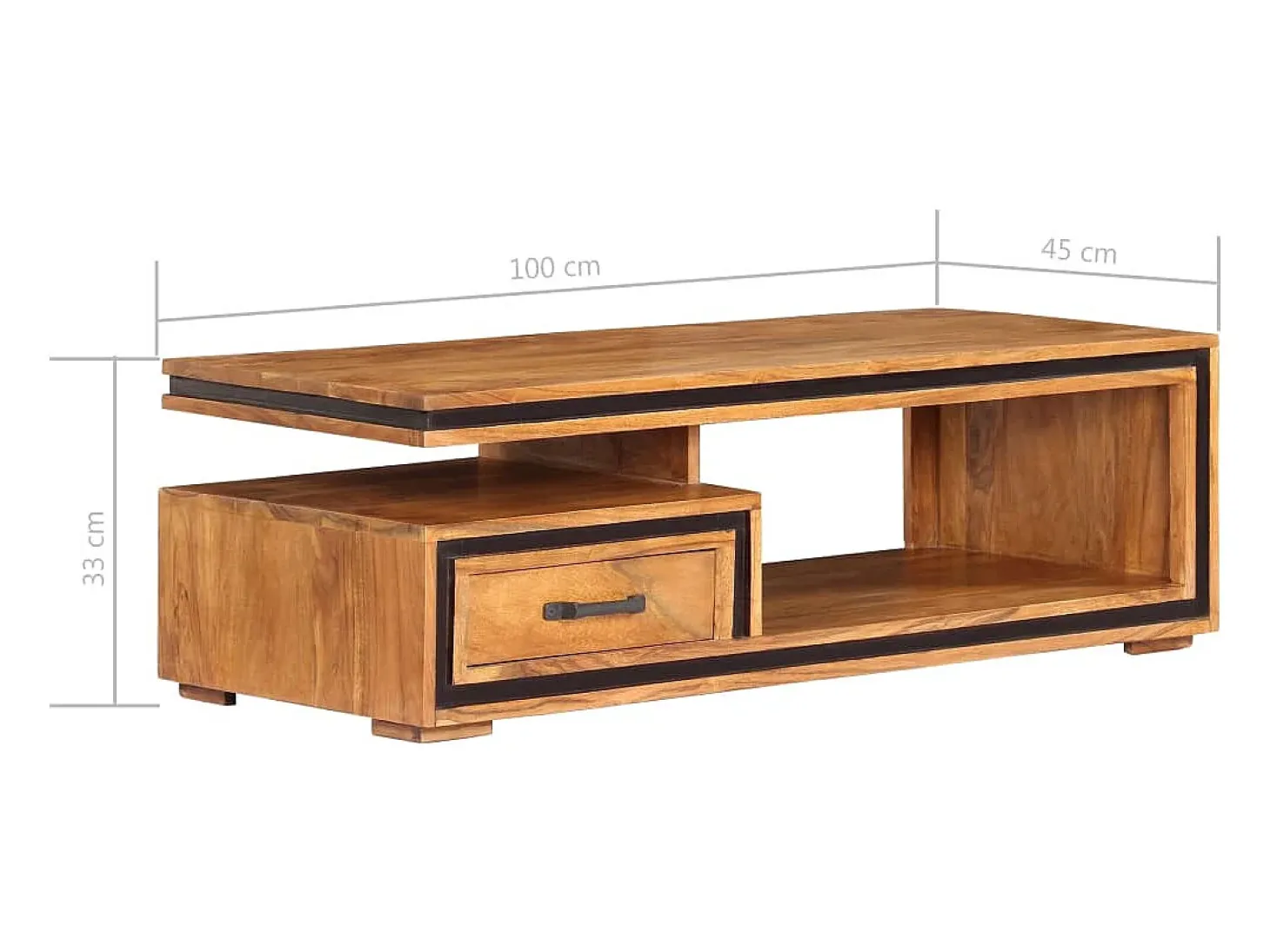 Mesa de centro de madera maciza de acacia 100x45x33 cm